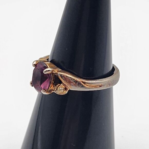 Vintage Uncas 14K GE Purple Glass & CZ Ring (7) - Picture 2 of 8